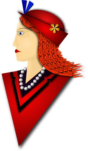 赤い帽子とエレガントな女性のベクトル描画
