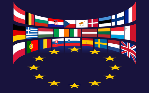 별 주위 EU 국가의 깃발의 이미지