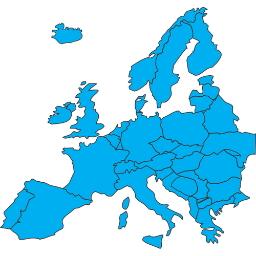 Blå silhuett vektorgrafikk utklipp av kart over Europa