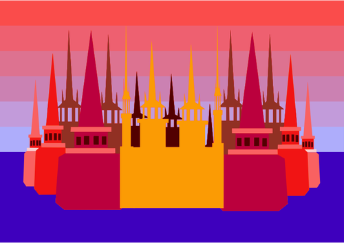 Värikäs linna siluetti