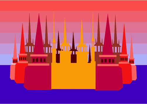 Colorful castle silhouette