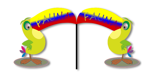 Drawing of two toucan birds with their beaks joined together