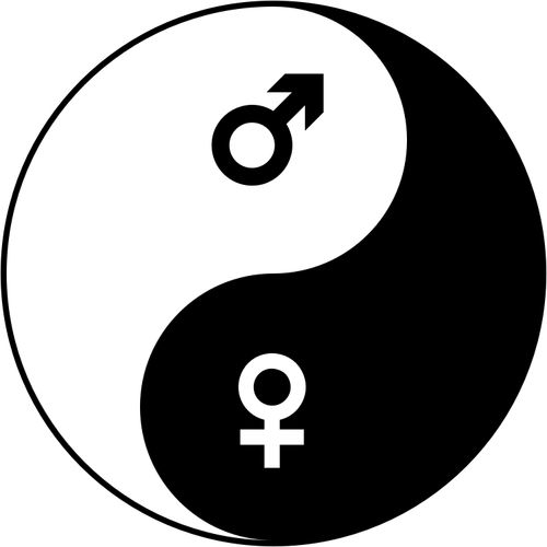 Weibliche und männliche Symbole und Yin Yang