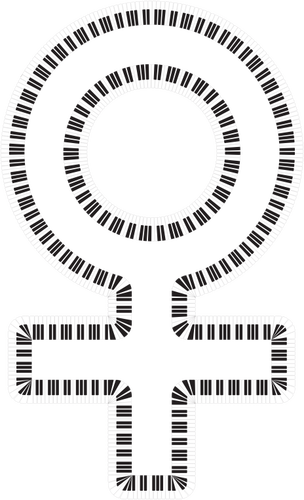 Símbolo feminino e teclas de piano