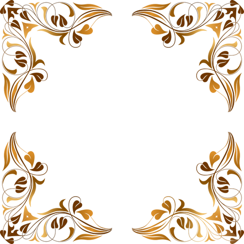 Ilustración de vector de cuatro decoraciones esquina floral en color marrón