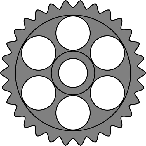 Třicet-ozubené kolo s kruhovými otvory