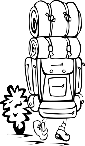 Backpacker in black and white vector clip art