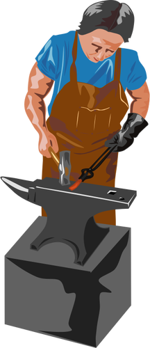 Vector image of blacksmith working with a hammer and anvil