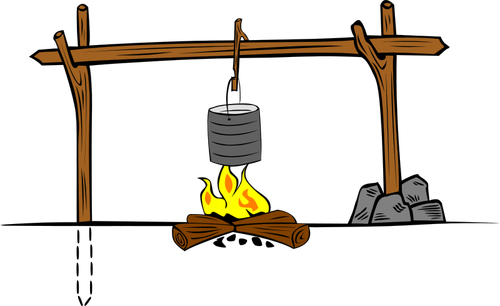 Houten camp koken kraan vectorafbeeldingen