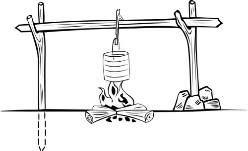 Wooden camp cooking crane vector drawing