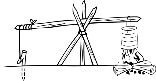Camp cooking crane vector illustration