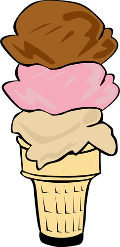 Barevný vektorový obrázek tři kopečky zmrzliny v polovině kužel