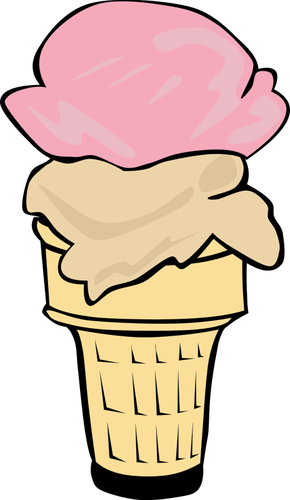 Warna ilustrasi vektor dua sendok es krim di setengah-kerucut