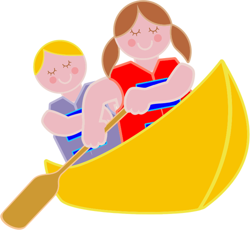 Girl And Boy Rowing In Canoe