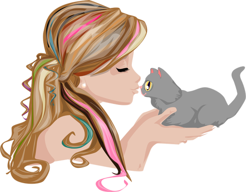 Girl kissing kitten