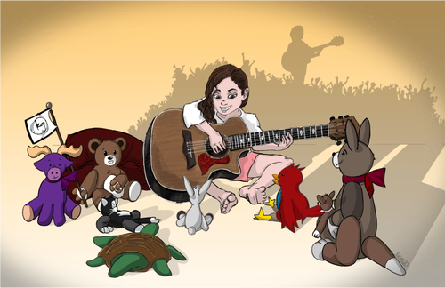 Dívka hraje na kytaru pro zvířata
