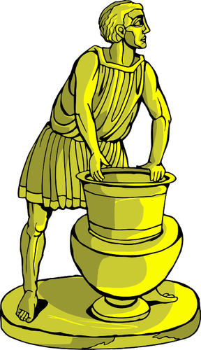 Gyllene staty av fontänen och man