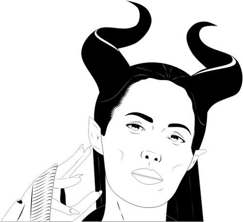 Векторный рисунок женщины с острыми рога прическа