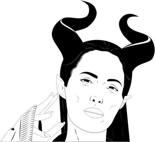 Vector drawing of woman with sharp horn hairstyle