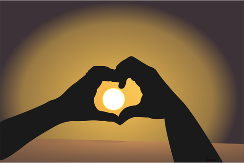 Vector de la imagen de una forma de corazón en la puesta del sol