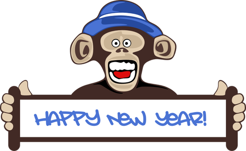 "新年快乐" 的标志和猴子