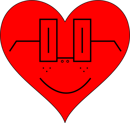 Vektor illustration av hjärta med fyrkantiga glasögon