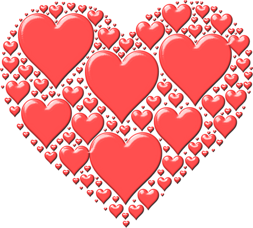 Vektorikuva punaisesta sydämestä, joka on tehty monista pienistä sydämistä