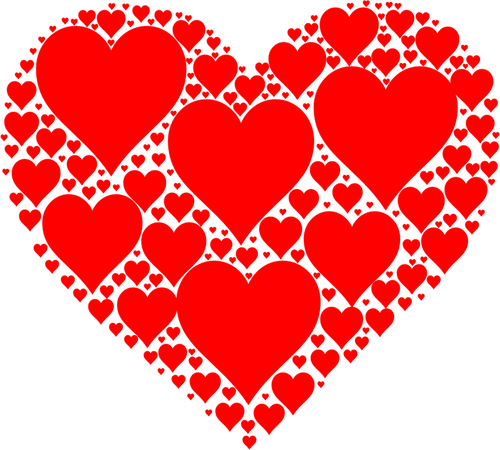 Vektortegning skinnende rød hjerte laget av mange små hjerter