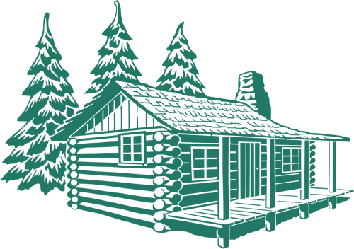 Векторное изображение Дом деревянный домик в горах