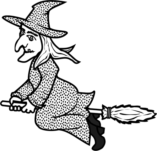 Линия искусства векторное изображение ведьмы на метле
