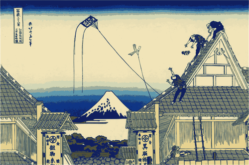 Suruga Körfezi sokakta Mitsui dükkanda Edo vektör çizim