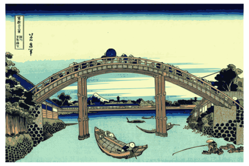 Image vectorielle du Fuji vu à travers le pont de Mannen à Fukagawa