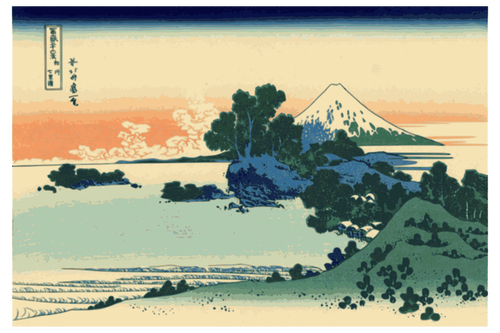 Japanese painting of Shichiri Beach in Sagam vector illustration