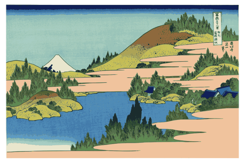 箱根湖在相模省画布矢量图像