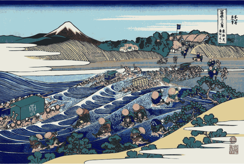 Vector illustraties van schilderij van Mount Fuji vanuit Kanaya