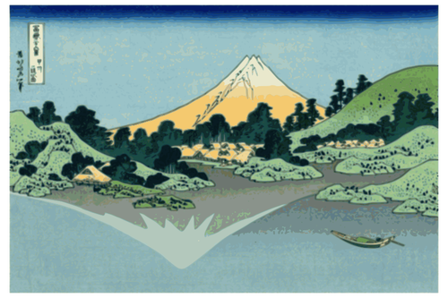 Vector clip-art do monte Fuji reflexo no lago em Misaka