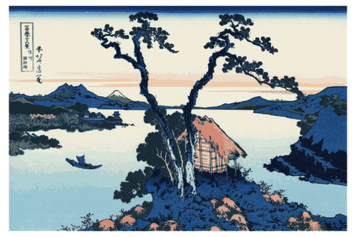 Ilustración de vector de lago Suwa en la provincia de Shinano