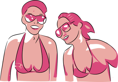 Vector graphics of girls at beach