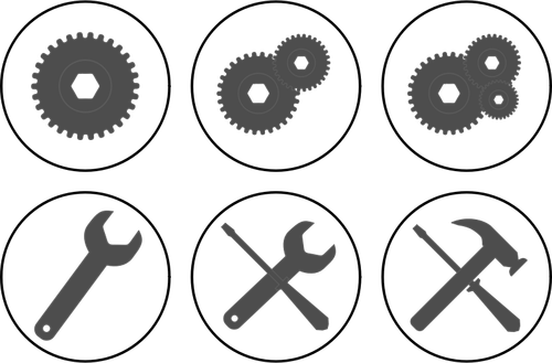 Vector clip art of monochrome set of settings buttons