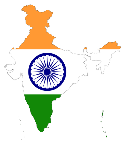 Mapa da Índia com bandeira