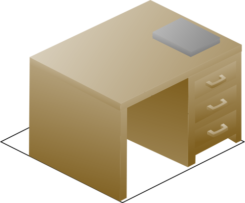 Isometrisen työpöydän vektori clipart-kuva vasemmasta etunäkymästä kirjalla