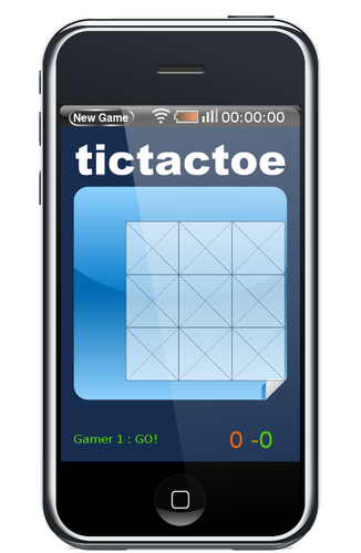 Iphone, jossa on tictactoe-peli näytön vektorikuvassa