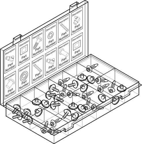 Vector clip art of selection of screws in a container