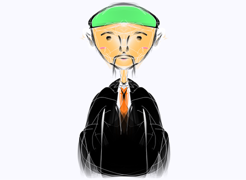 Vector illustration of green-haired old man