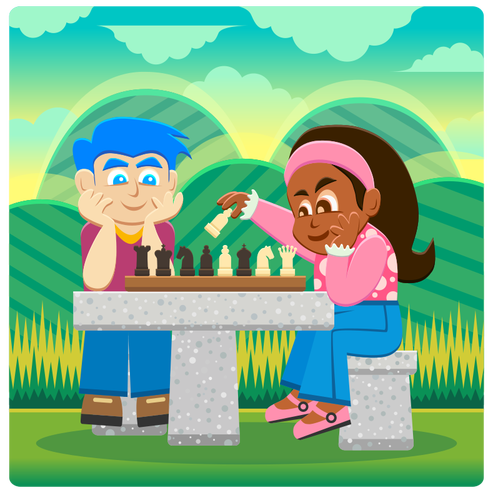 Cartoon kids playing chess image