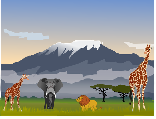 Mount Kilimanjaro scene vector drawing