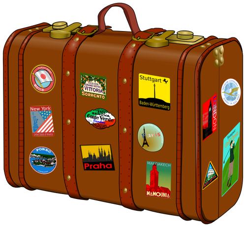 Valise avec dessin vectoriel de stickers voyage