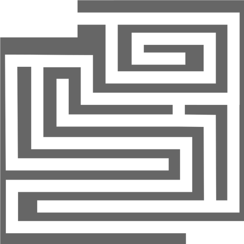 Harmaasävyinen kuva lyhyestä labyrintista