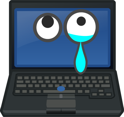Ноутбук плача глаза, глядя на экран векторная иллюстрация