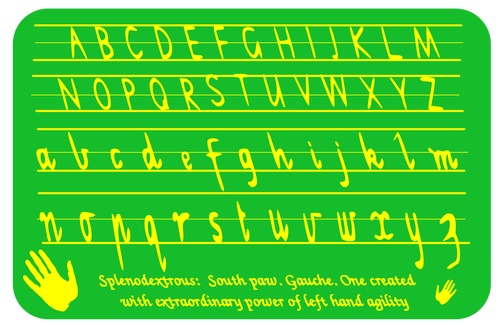 Paikkamatto vasenkätisille lapsille, jotka oppivat kirjoittamaan